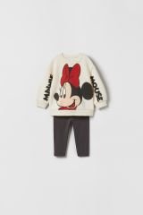 Yeni Sezon Minnie Mouse Baskılı Fitilli Taytlı Alt-Üst Takım