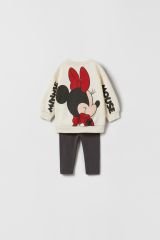 Yeni Sezon Minnie Mouse Baskılı Fitilli Taytlı Alt-Üst Takım