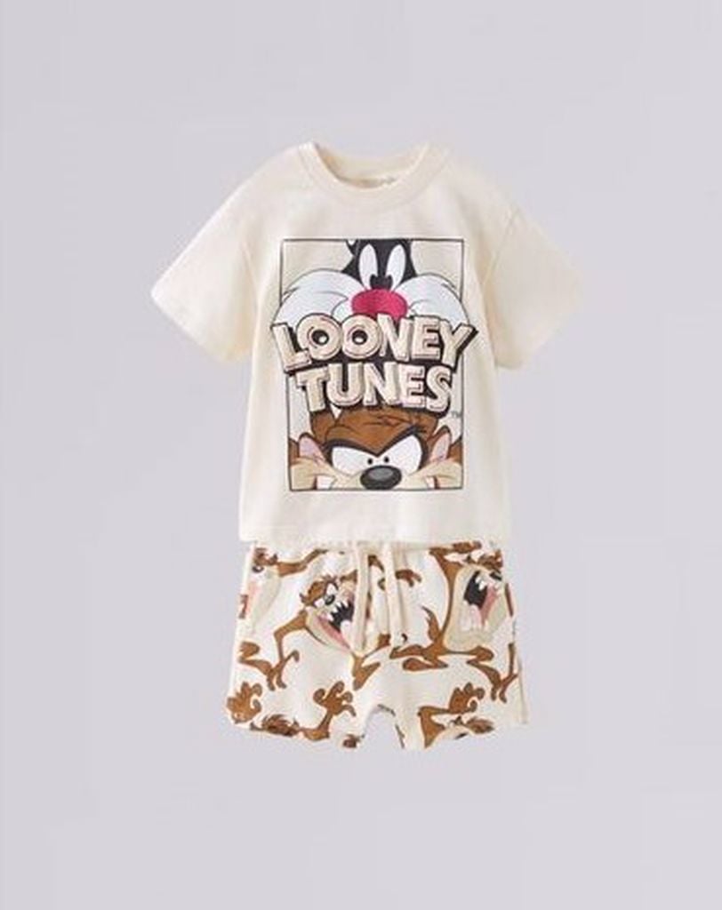 Yeni Sezon Erkek Çocuk Tazmanya Canavarlı Looney Tunes Baskılı Alt-Üst Şortlu Takım