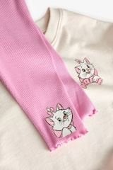 Yeni Sezon Kız Çocuk Baskılı Pamuklu Sweatshirt ve Fitilli Taytlı Alt-Üst İkili Takım