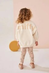 Yeni Sezon Kız Çocuk Miffy Detaylı Bej Pamuklu Sweatshirt ve Fitilli Taytlı Alt-Üst Ikili Takım