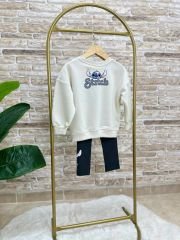 Yeni Sezon Kız Çocuk Baskılı Pamuklu Sweatshirt ve Fitilli Taytlı Alt-Üst Ikili Takım