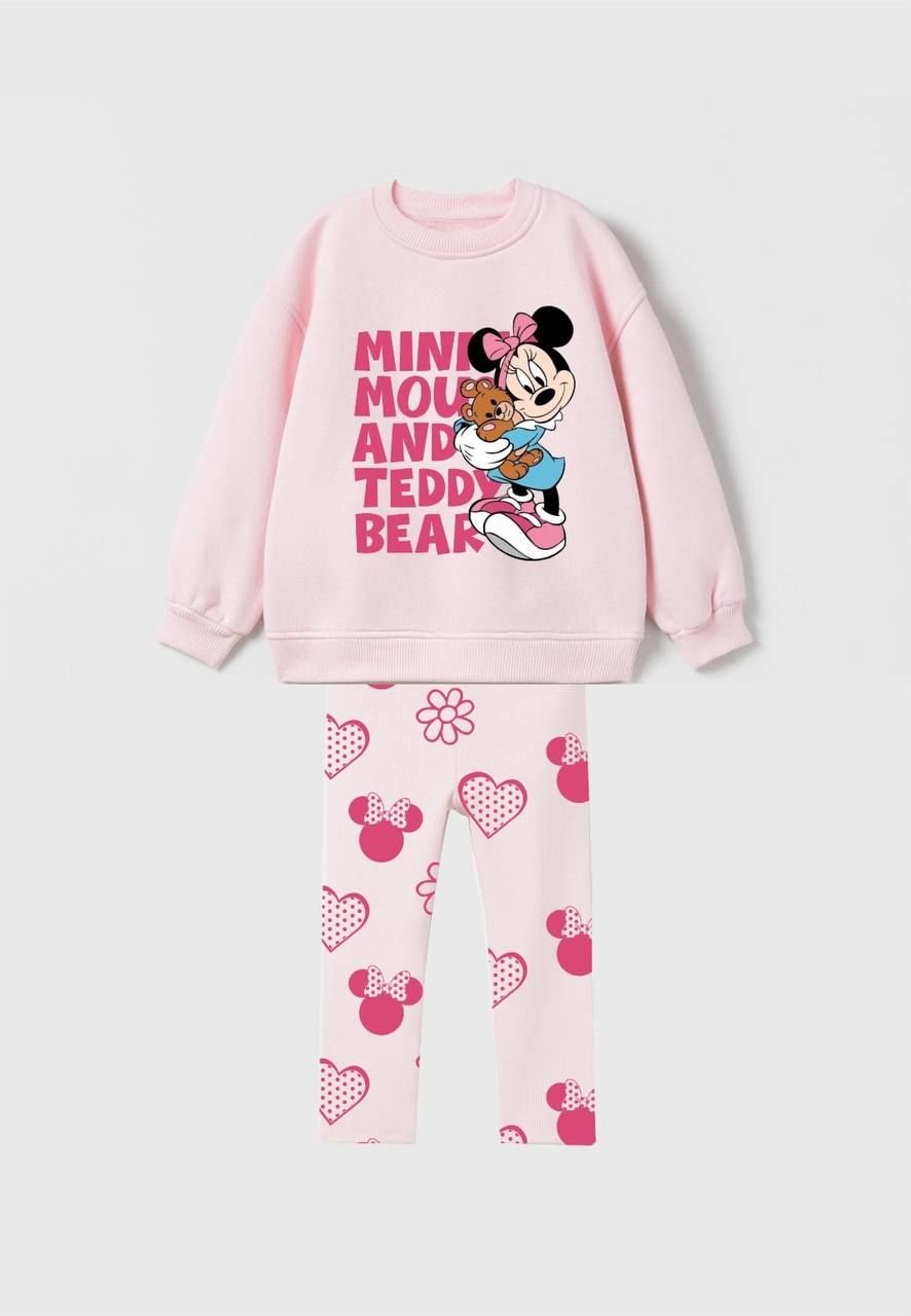 Yeni Sezon Kız Çocuk Minnie Mouse Baskılı Alt-Üst Taytlı Takım