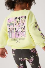 Yeni Sezon Kız Çocuk Minnie Mouse Baskılı Pamuklu Neon Renkli Alt-Üst Fitilli Taytlı Takım
