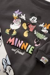 Yeni Sezon Kız Çocuk Minnie Mouse Baskılı Pamuklu Alt-Üst Fitilli Taytlı Takım