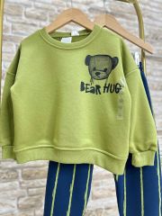 Yeni Sezon Erkek Çocuk Pamuklu Ayıcık Baskılı Sweatshirt ve Jogger Pantolonlu Alt-Üst Takım