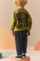 Yeni Sezon Erkek Çocuk Pamuklu Ayıcık Baskılı Sweatshirt ve Jogger Pantolonlu Alt-Üst Takım