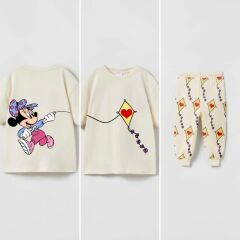 Yeni Sezon Kız Çocuk Uçurtmalı Minnie Mouse Baskılı Alt-Üst Takım