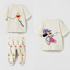 Yeni Sezon Kız Çocuk Uçurtmalı Minnie Mouse Baskılı Alt-Üst Takım