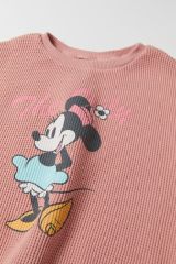 Yeni Sezon Kız Çocuk Minnie Mouse Baskılı Gofre Alt-Üst Takım