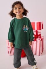 Yeni Sezon Kız Çocuk Baskılı Pamuklu Karakter Baskılı Sweatshirt ve Eşofman Altlı Ikili Takım