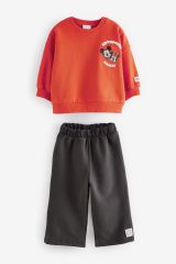 Yeni Sezon Kız Çocuk Minnie And Mickey Mouse Baskılı Pamuklu Sweatshirt ve Eşofman Altlı Ikili Takım
