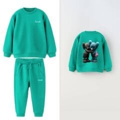 Yeni Sezon Unisex Çocuk Baskılı Şardonsuz Alt-Üst Takım