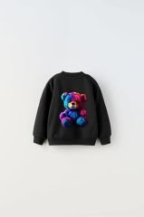 Yeni Sezon Unisex Çocuk Baskılı Şardonsuz Siyah Renk Alt-Üst Takım