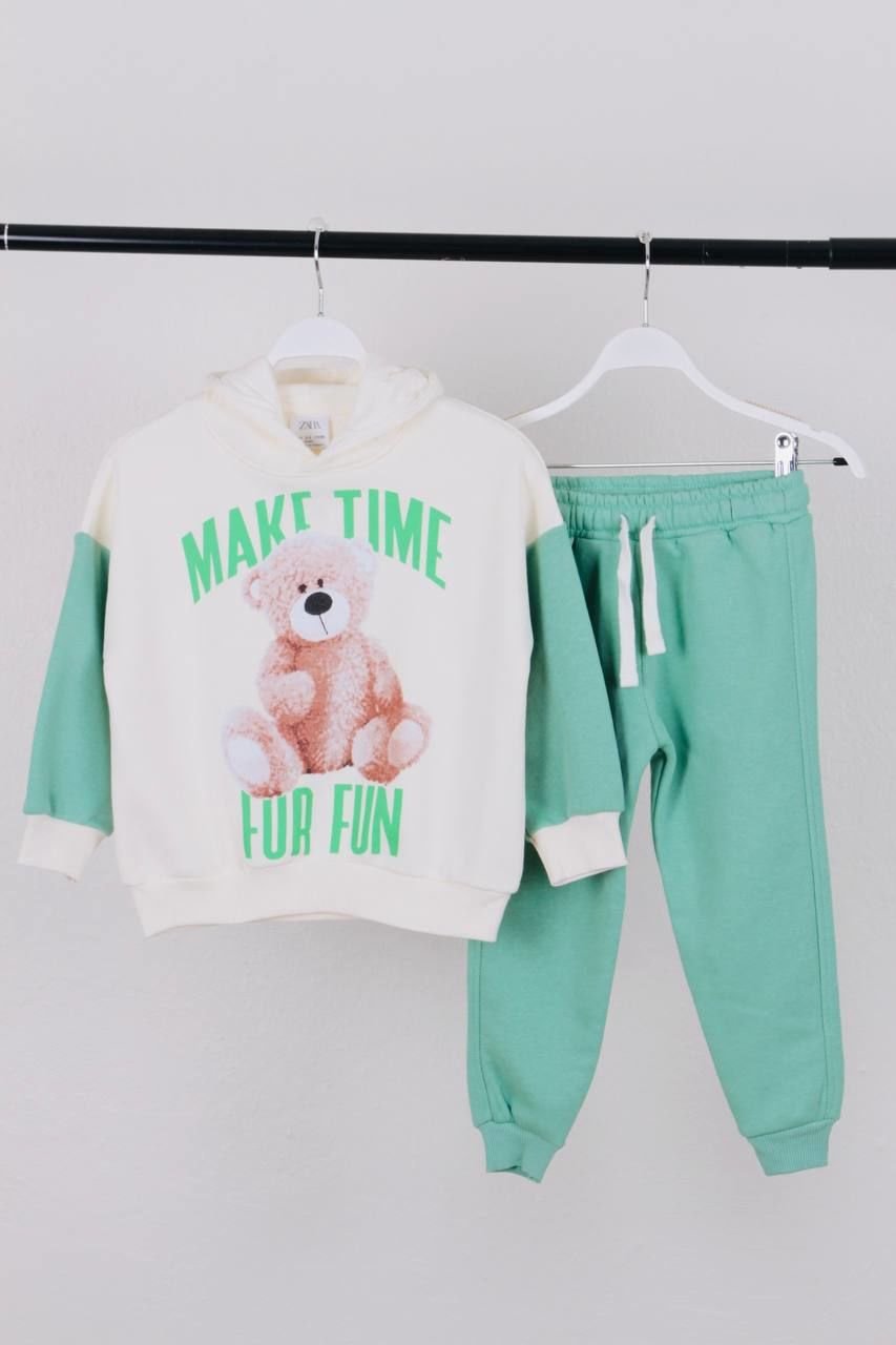 Yeni Sezon Unisex Çocuk Ayıcık Baskılı Alt-Üst Takım