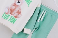 Yeni Sezon Unisex Çocuk Ayıcık Baskılı Alt-Üst Takım