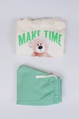Yeni Sezon Unisex Çocuk Ayıcık Baskılı Alt-Üst Takım
