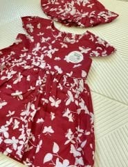 Yeni Sezon Kız Bebek Kelebek Çiçek Desenli Şapkalı Elbise