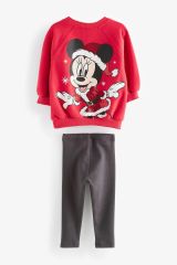 Yeni Sezon Kız Çocuk Minnie Mouse Baskılı Pamuklu 3 İplik Şardonsuz Fitilli Taytlı Alt-Üst Takım