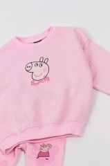 Yeni Sezon Kız Çocuk Peppa Pig Baskılı Pamuklu AltÜst Fitilli Taytlı Takım