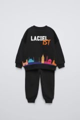 Yeni Sezon Unisex Çocuk Baskılı Pamuklu Sweatshirt ve Eşofman Alt-Üst Ikili Takım