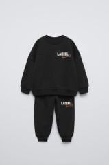 Yeni Sezon Unisex Çocuk Baskılı Pamuklu Sweatshirt ve Eşofman Alt-Üst Ikili Takım