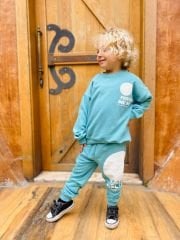 Yeni Sezon Erkek Çocuk Baskılı Pamuklu 3 Iplik Şardonsuz Sweatshirt ve Eşofman Alt-Üst Takım