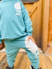 Yeni Sezon Erkek Çocuk Baskılı Pamuklu 3 Iplik Şardonsuz Sweatshirt ve Eşofman Alt-Üst Takım