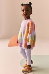 Yeni Sezon Kız Çocuk Renkli Baskılı Pamuklu Sweatshirt ve Fitilli Taytlı Tunik Takım