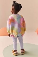 Yeni Sezon Kız Çocuk Renkli Baskılı Pamuklu Sweatshirt ve Fitilli Taytlı Tunik Takım