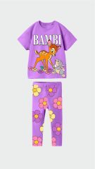 Yeni Sezon Kız Çocuk Bambi Baskılı Alt-Üst Taytlı Yazlık Takım