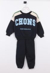 Yeni Sezon Unisex Çocuk Pamuklu Baskılı 3 İplik Şardonsuz Sweatshirt ve Eşofman Alt-Üst Takım