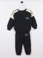 Yeni Sezon Unisex Çocuk Pamuklu Baskılı 3 İplik Şardonsuz Sweatshirt ve Eşofman Alt-Üst Takım