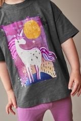 Yeni Sezon Kız Çocuk Unicorn Baskılı İspanyol Paça Taytlı Alt-Üst Takım