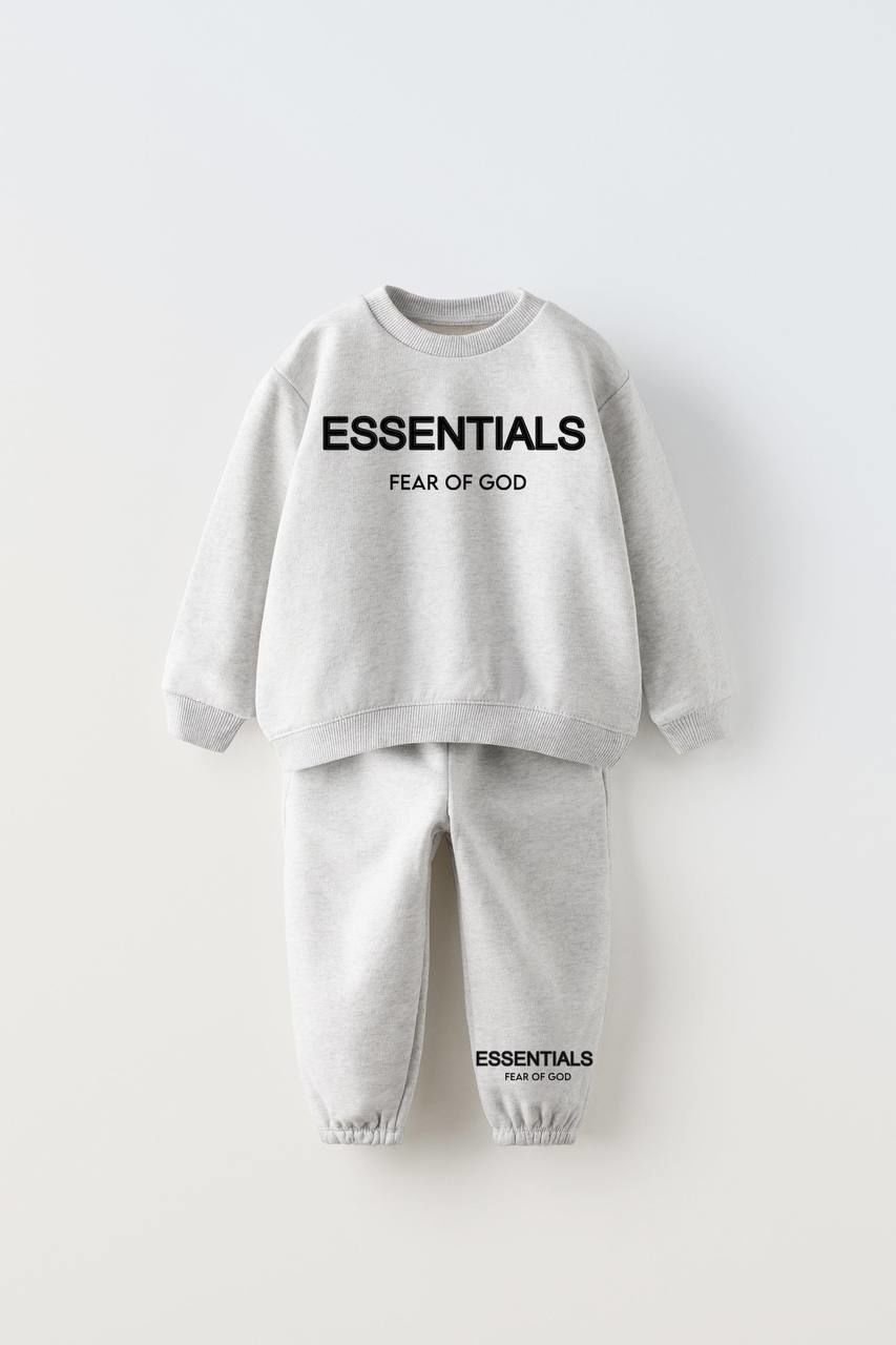 Yeni Sezon Unisex Çocuk Slogan Baskılı Gri Renk Pamuklu 3 İplik Şardonsuz Alt-Üst Takım