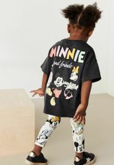 Yeni Sezon Kız Çocuk Minnie Mouse Baskılı Alt-Üst Taytlı Takım