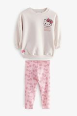 Yeni Sezon Kız Çocuk Hello Kity Baskılı Pamuklu Sweatshirt ve Fitilli Taytlı Takım