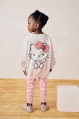 Yeni Sezon Kız Çocuk Hello Kity Baskılı Pamuklu Sweatshirt ve Fitilli Taytlı Takım