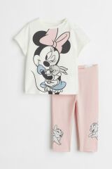 Yeni Sezon Kız Çocuk Minnie Mouse Baskılı Alt-Üst Taytlı Takım