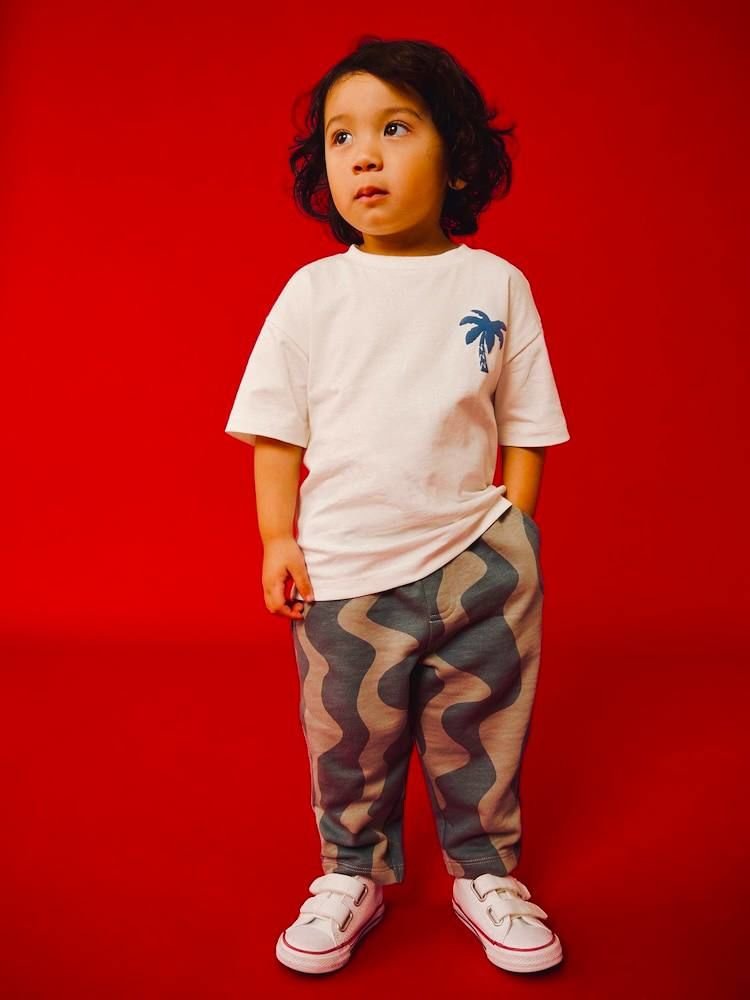 Yeni Sezon Erkek Çocuk Pamuklu Palmiye Palmiye Baskılı T-Shirt ve Jogger Eşofmanlı Alt-Üst Takım
