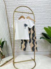 Yeni Sezon Erkek Çocuk Pamuklu Palmiye Palmiye Baskılı T-Shirt ve Jogger Eşofmanlı Alt-Üst Takım