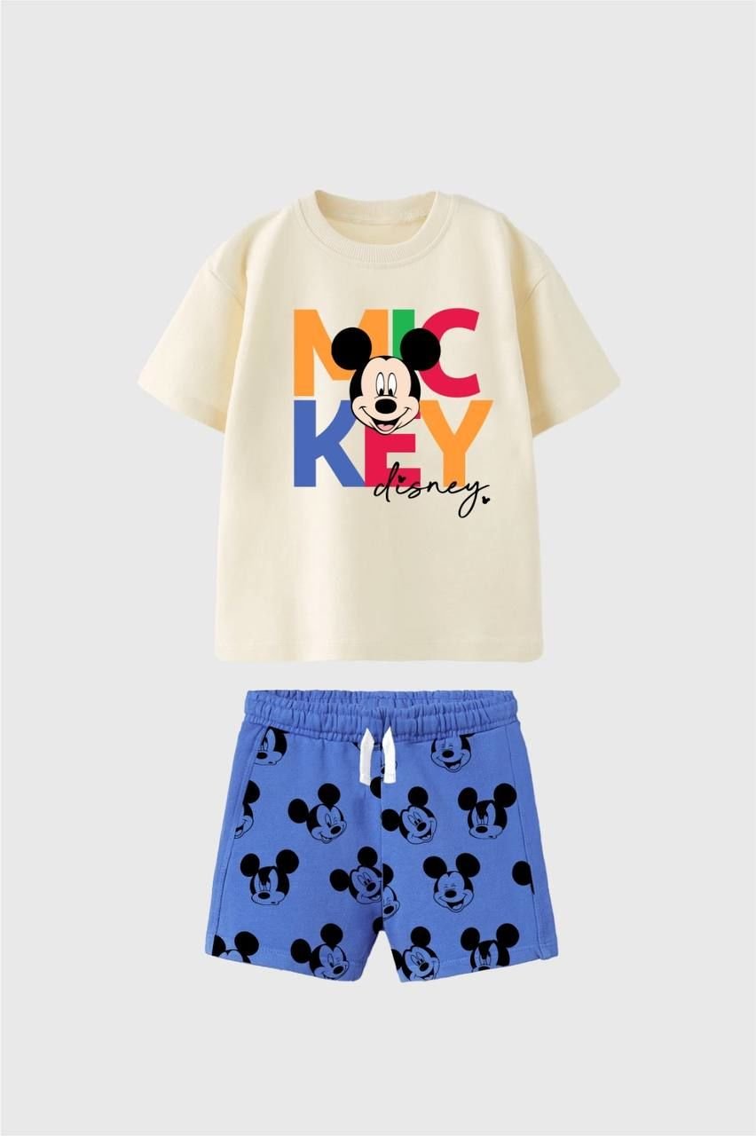 Yeni Sezon Erkek Çocuk Mickey Mouse Baskılı Alt-Üst Şortlu İkili Takım