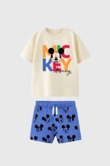 Yeni Sezon Erkek Çocuk Mickey Mouse Baskılı Alt-Üst Şortlu İkili Takım