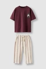 Yeni Sezon Erkek Çocuk Gofre Kumaş Jogger Pantolon ve T-shirt 2'li Takım