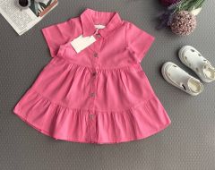 Yeni Sezon Kız Çocuk Pembe Renk Gömlek Yaka Denim Elbise