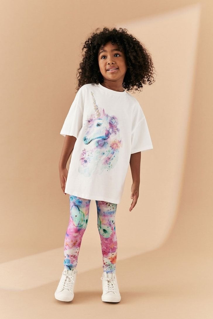 Yeni Sezon Kız Çocuk Bisiklet Yaka Unicorn Baskılı Alt-Üst Taytlı Takım