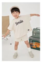 Yeni Sezon Unisex Çocuk Smile Baskılı Ekru Renk İkili Takım