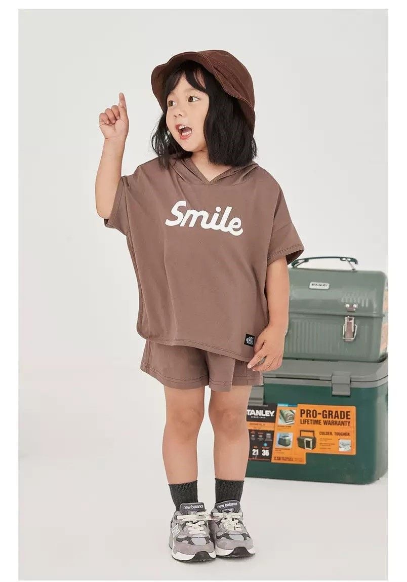 Yeni Sezon Unisex Çocuk Smile Baskılı Kahverengi İkili Takım
