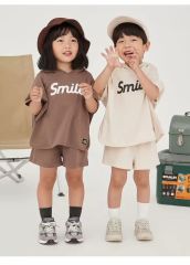 Yeni Sezon Unisex Çocuk Smile Baskılı Kahverengi İkili Takım