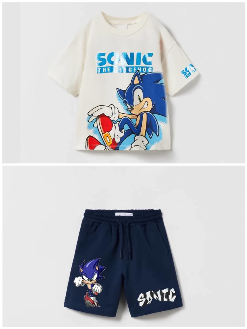 Yeni Sezon Erkek Çocuk Sonic Baskılı Alt-Üst Şortlu Takım